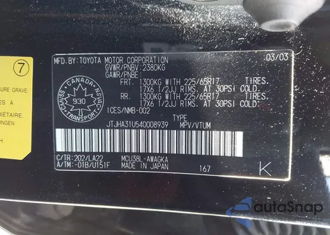 2004 Lexus Rx 330 z USA, uszkodzony, nr VIN JTJHA31U540008939